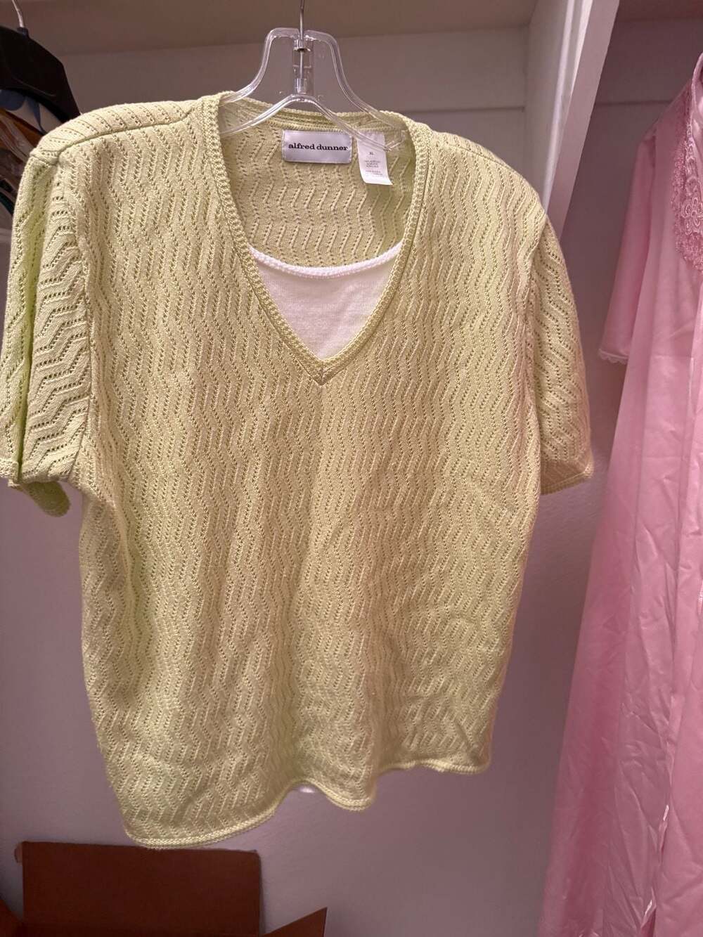 Alfred Dunner Sweater Size XL Lime Green Chevron Knit Top